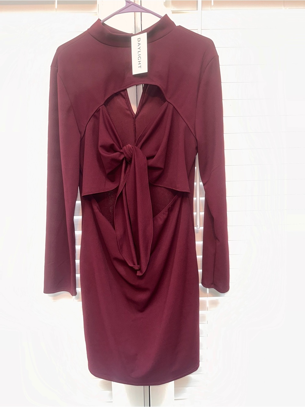 Daylight Women's Burgundy Long-Sleeve Tie-Front Dress With Cutouts Brand New 2X